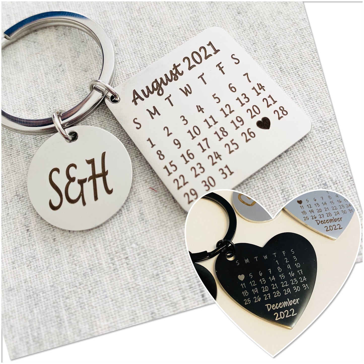 Personalized Heart Calendar Keychain Engraved Keychain Custom Date Keychain Customized Metal Keychain Anniversary Gift for him Handmade Gift