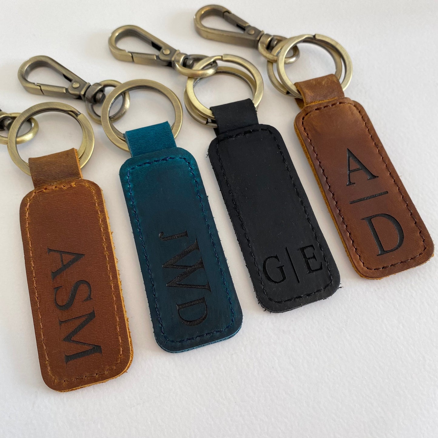 Personalized Monogram Leather Keychain Customized Leather Keychain Genuine Leather Key Chain Engraved Keychain Key Tag Gift for her him