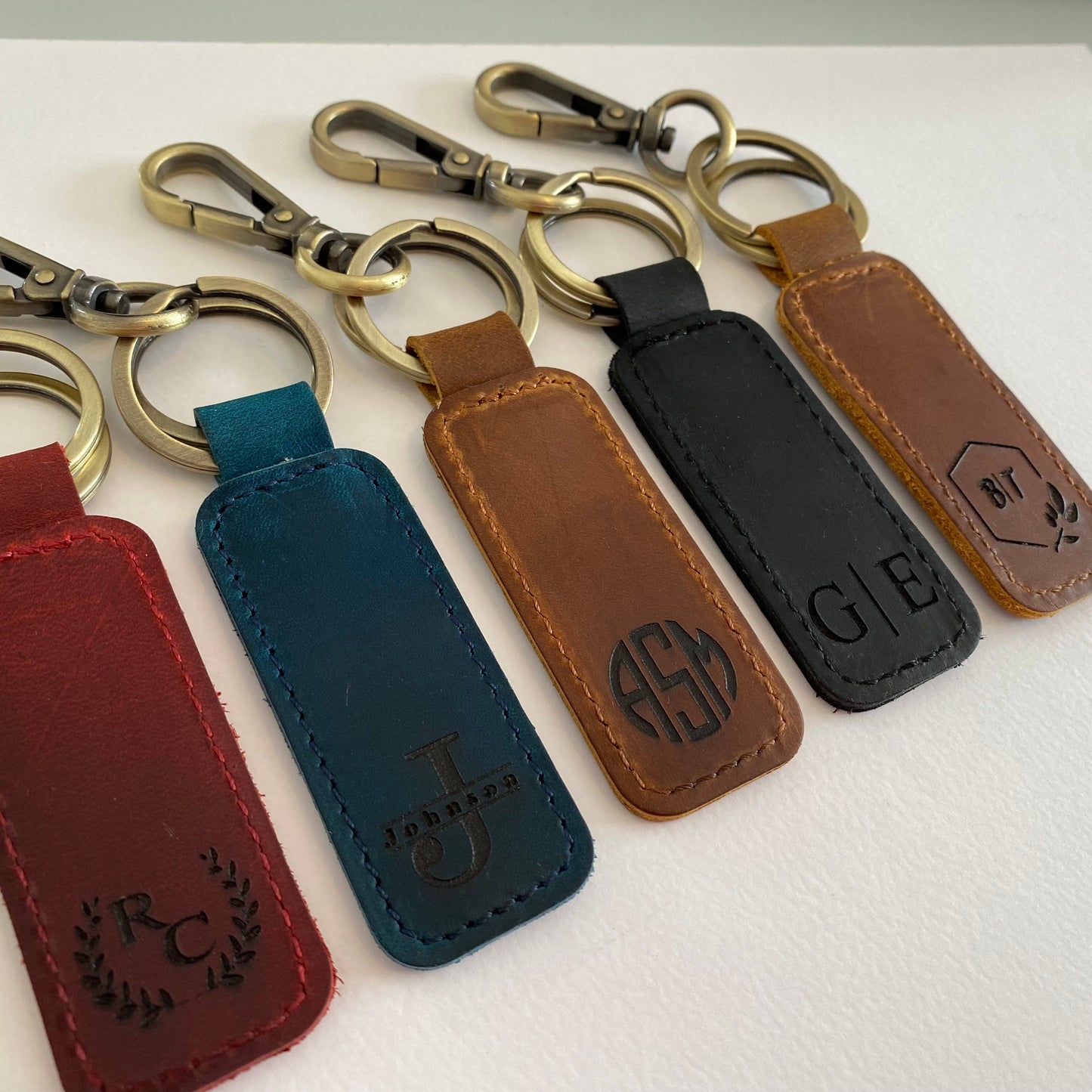 Personalized Monogram Leather Keychain Customized Leather Keychain Genuine Leather Key Chain Engraved Keychain Key Tag Gift for her him