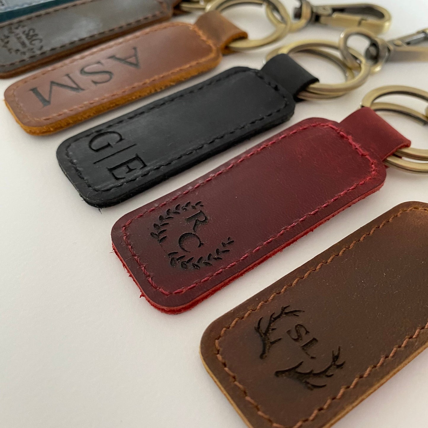 Personalized Monogram Leather Keychain Customized Leather Keychain Genuine Leather Key Chain Engraved Keychain Key Tag Gift for her him