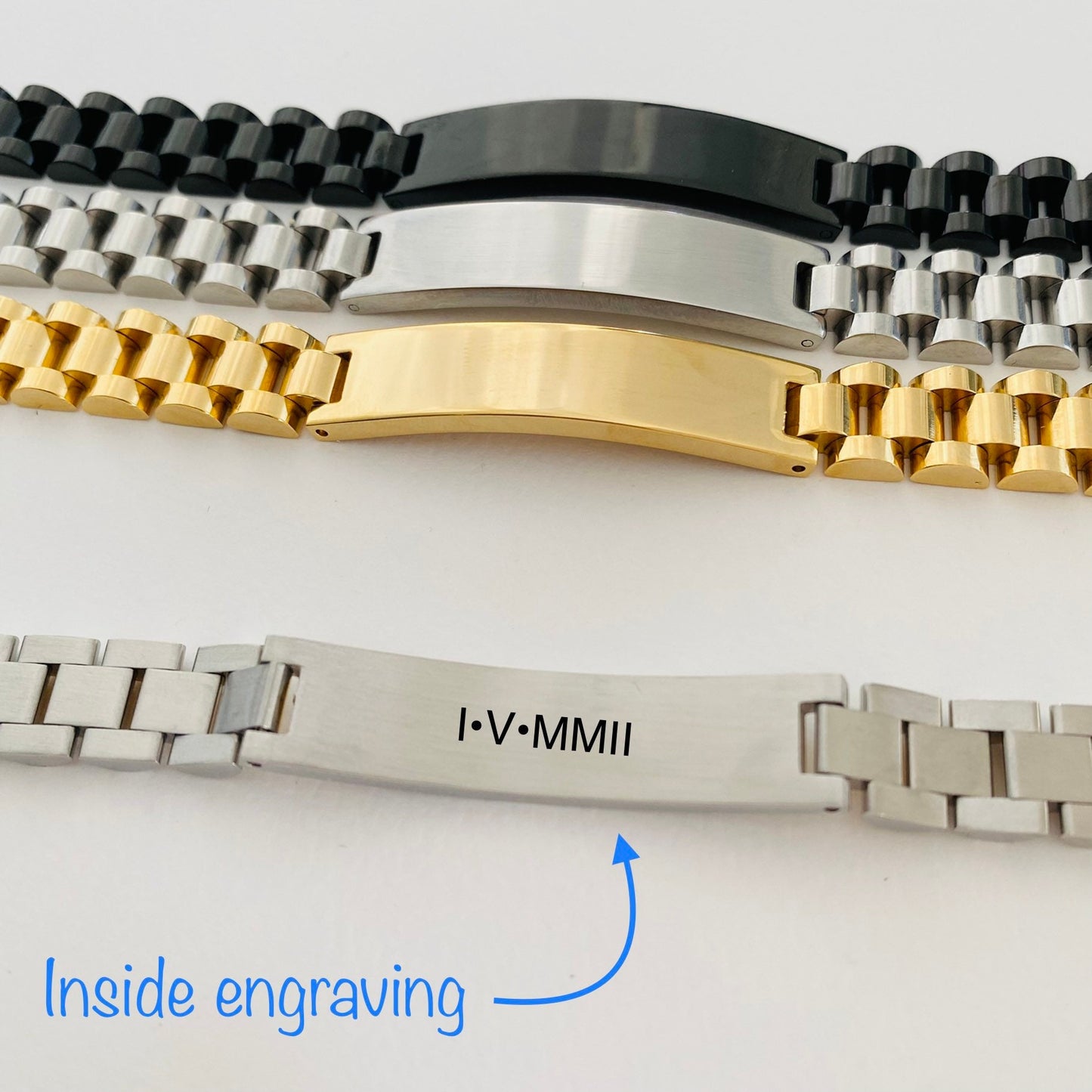 Stainless Steel Personalized Men's Watchband Bracelet Engraved Bracelet for Men Watch Band Bracelet Mens Bracelet Custom Gift for him