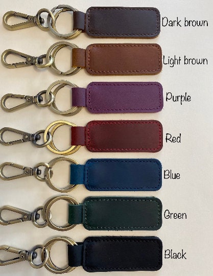 Personalized Monogram Leather Keychain Customized Leather Keychain Genuine Leather Key Chain Engraved Keychain Key Tag Gift for her him