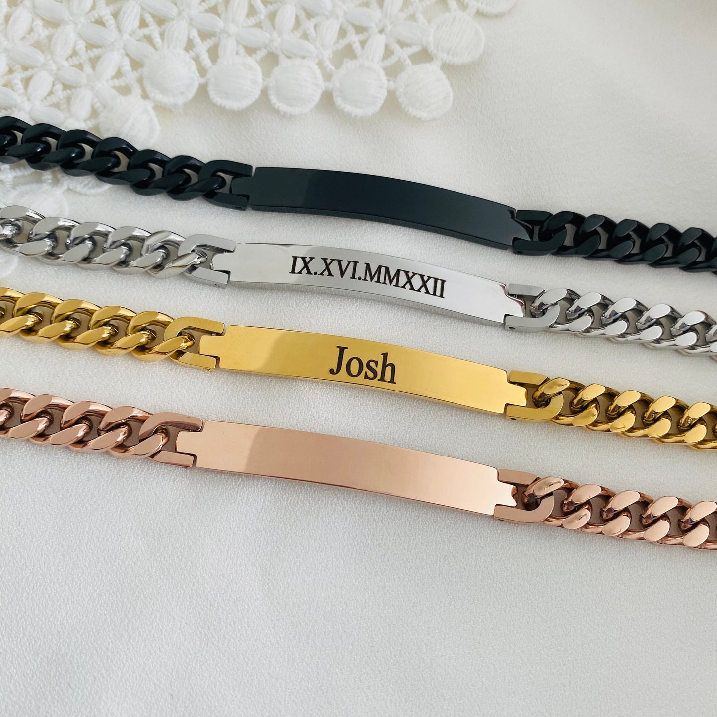 Personalized Men's Bracelet Engraved Bracelet for Men Curb Chain Bracelet Stainless Steel Custom Gift Engraved Bracelet for him