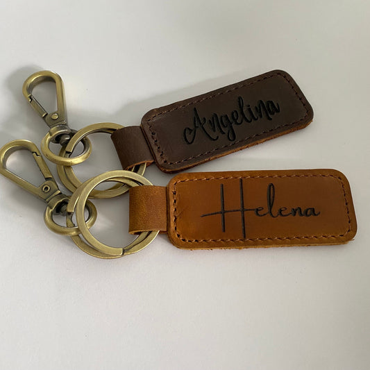 Personalized Leather NAME Keychain Customized Leather Keychain Genuine Leather Key Chain Engraved Keychain Key Tag Gift for her Gift for him